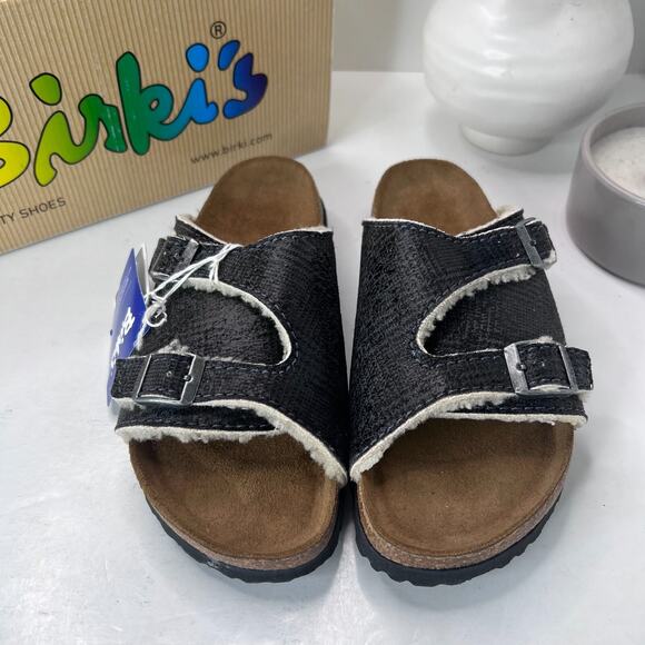 Birki's Zurich Slide Sandals Check Fur Gray 516233 Women 7/Men 5/EU38 NWB Narrow - Picture 5 of 10